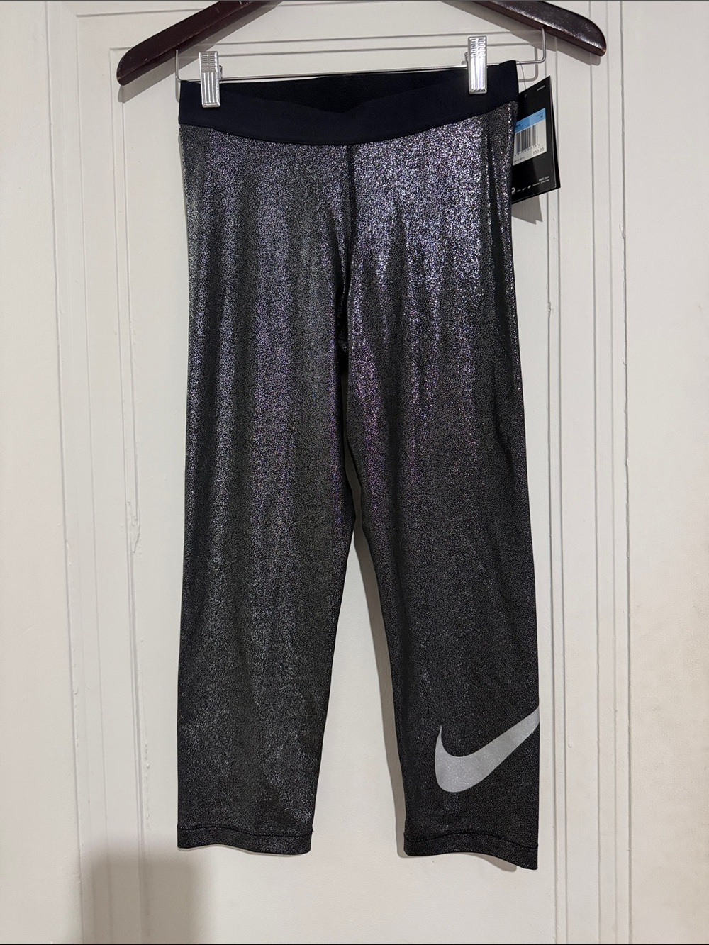 Nike Metallic Black Leggings with Reflective Swoosh